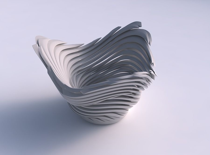 Bowl with twisted sharp muscle structure very twisted and tapered wavy