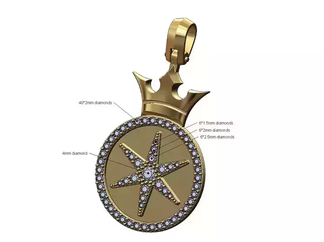 Crown diamond star round pendant