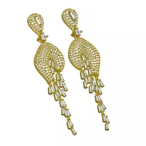 Unique Round diamond Long Drop Earring