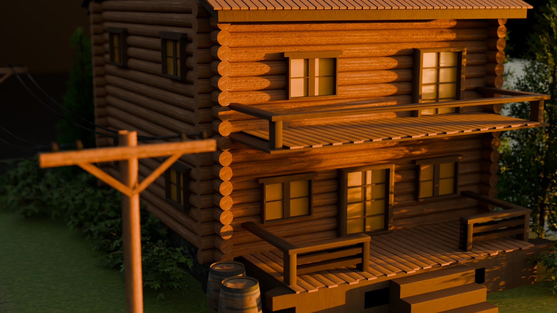 Wooden House Low-poly 3D model_3
