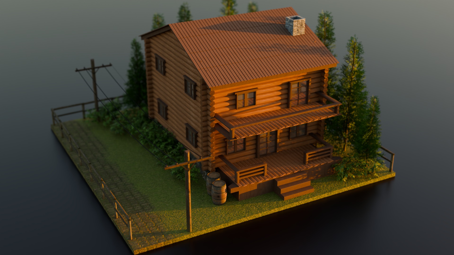 Wooden House Low-poly 3D model_1