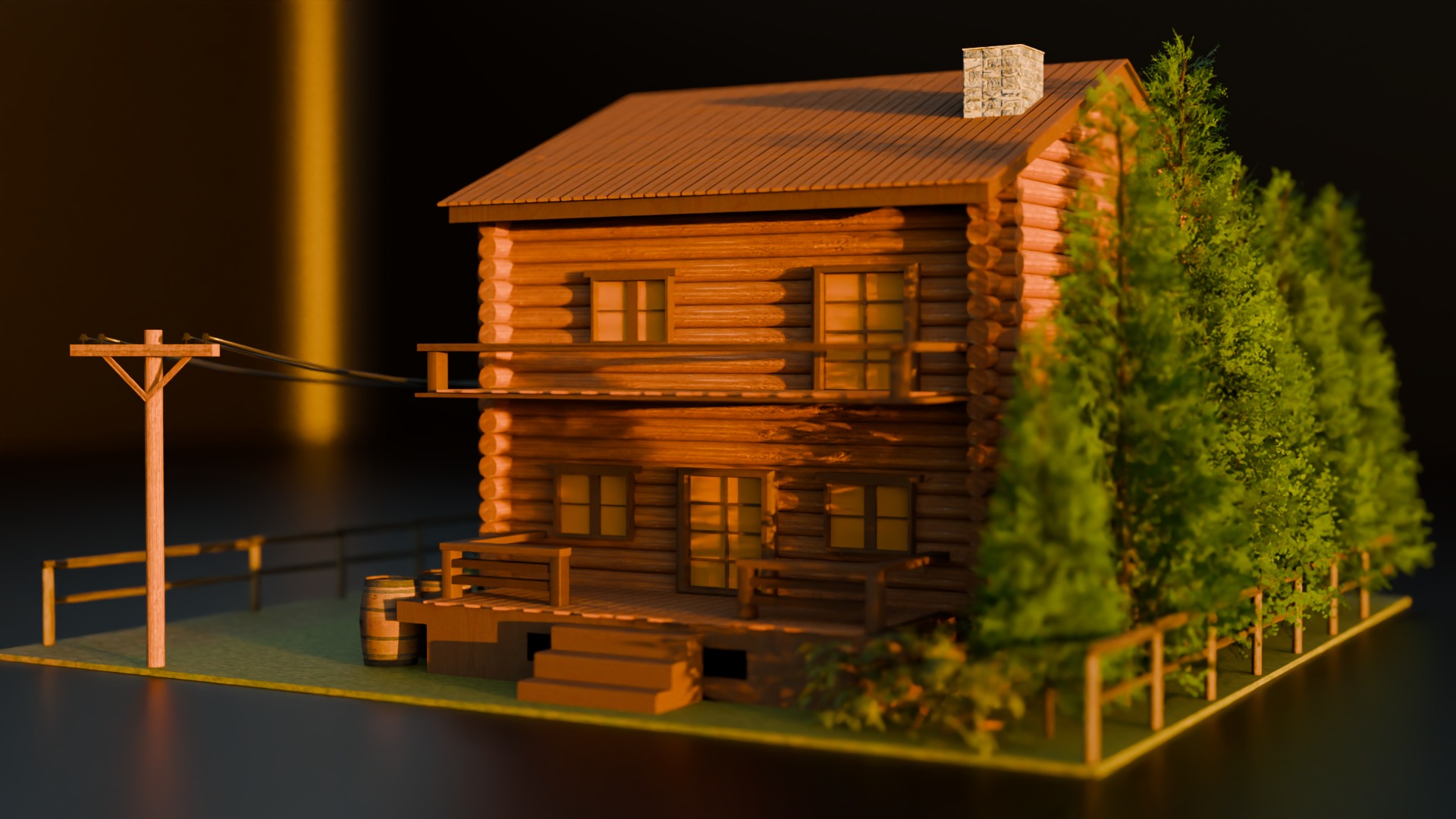 Wooden House Low-poly 3D model_2