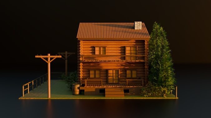 Wooden House Low-poly 3D model