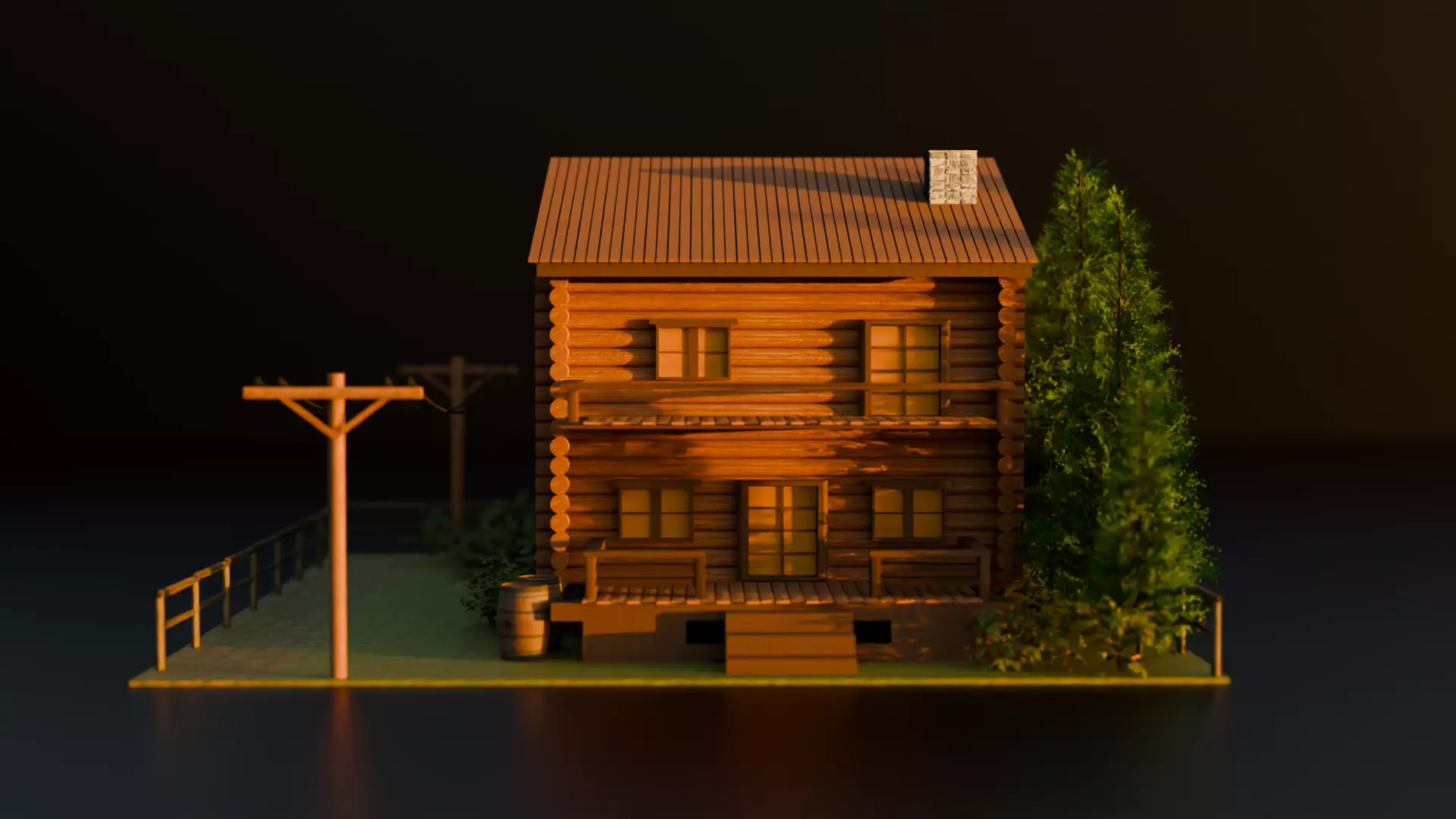 Wooden House Low-poly 3D model_0