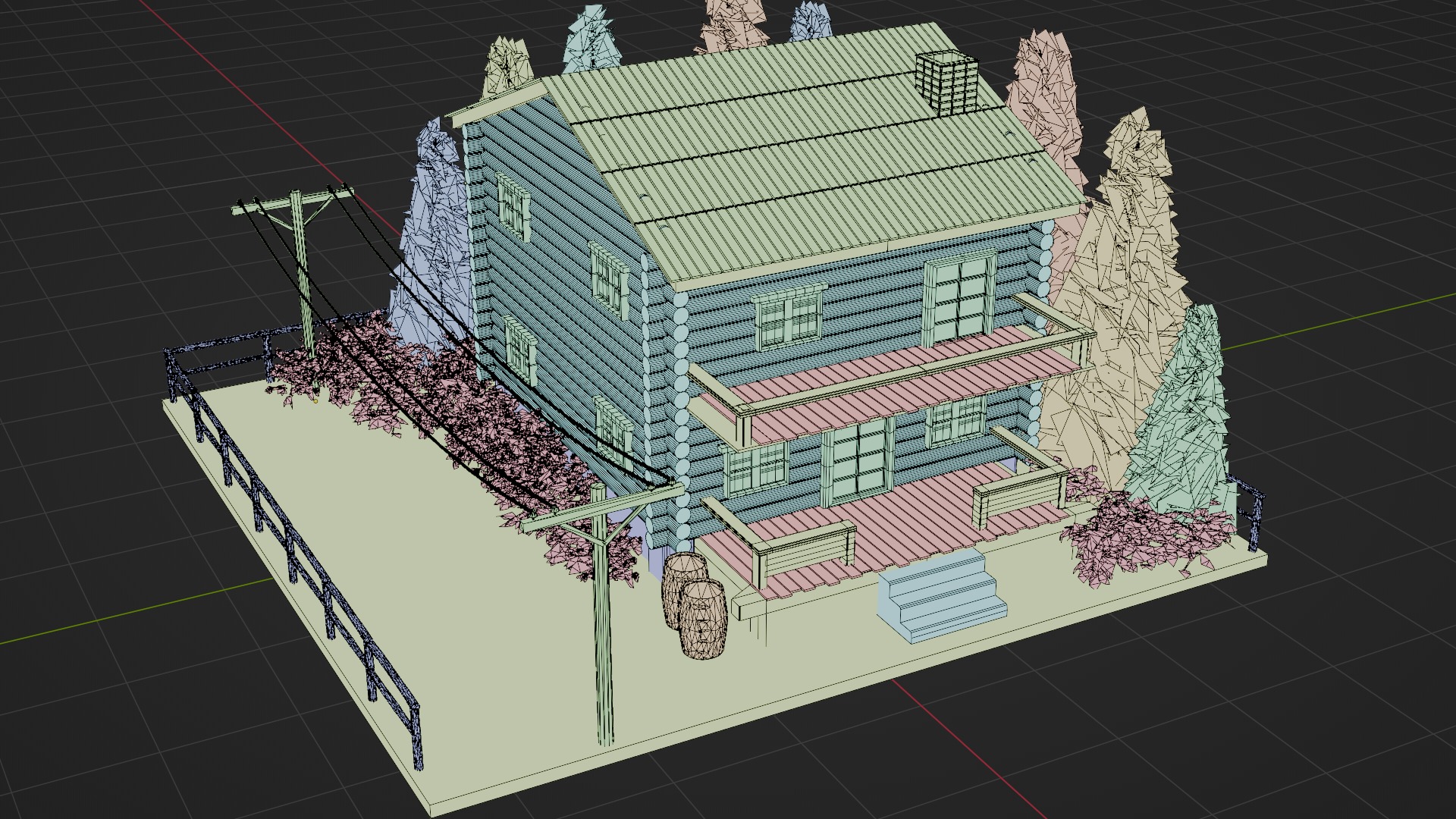 Wooden House Low-poly 3D model_6