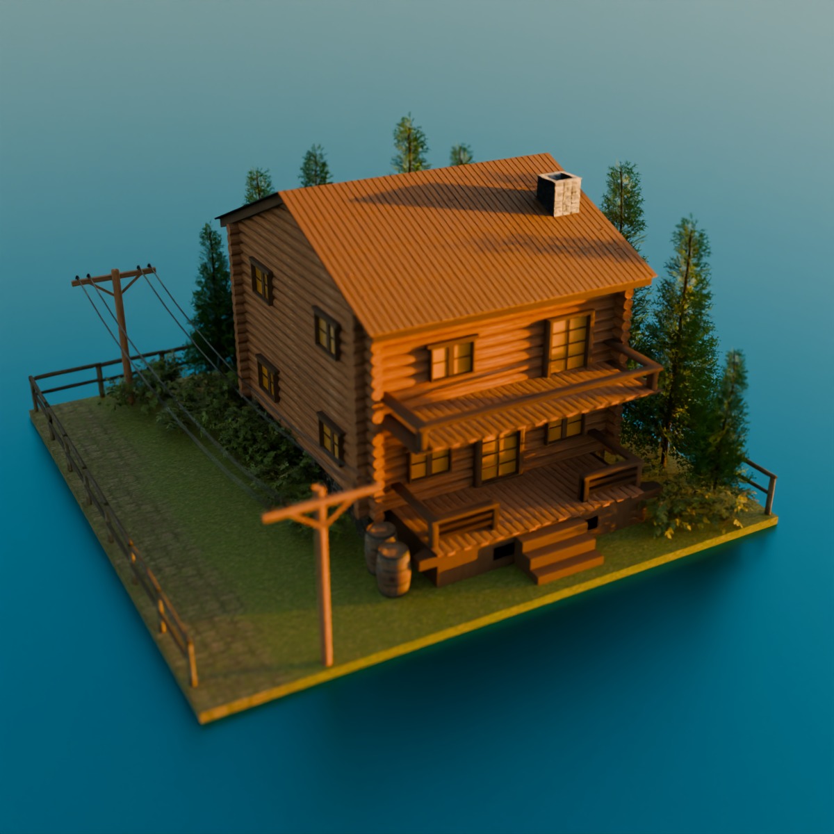 Wooden House Low-poly 3D model_5