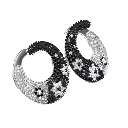 Unique Moon Shape Black and White Diamond Earring