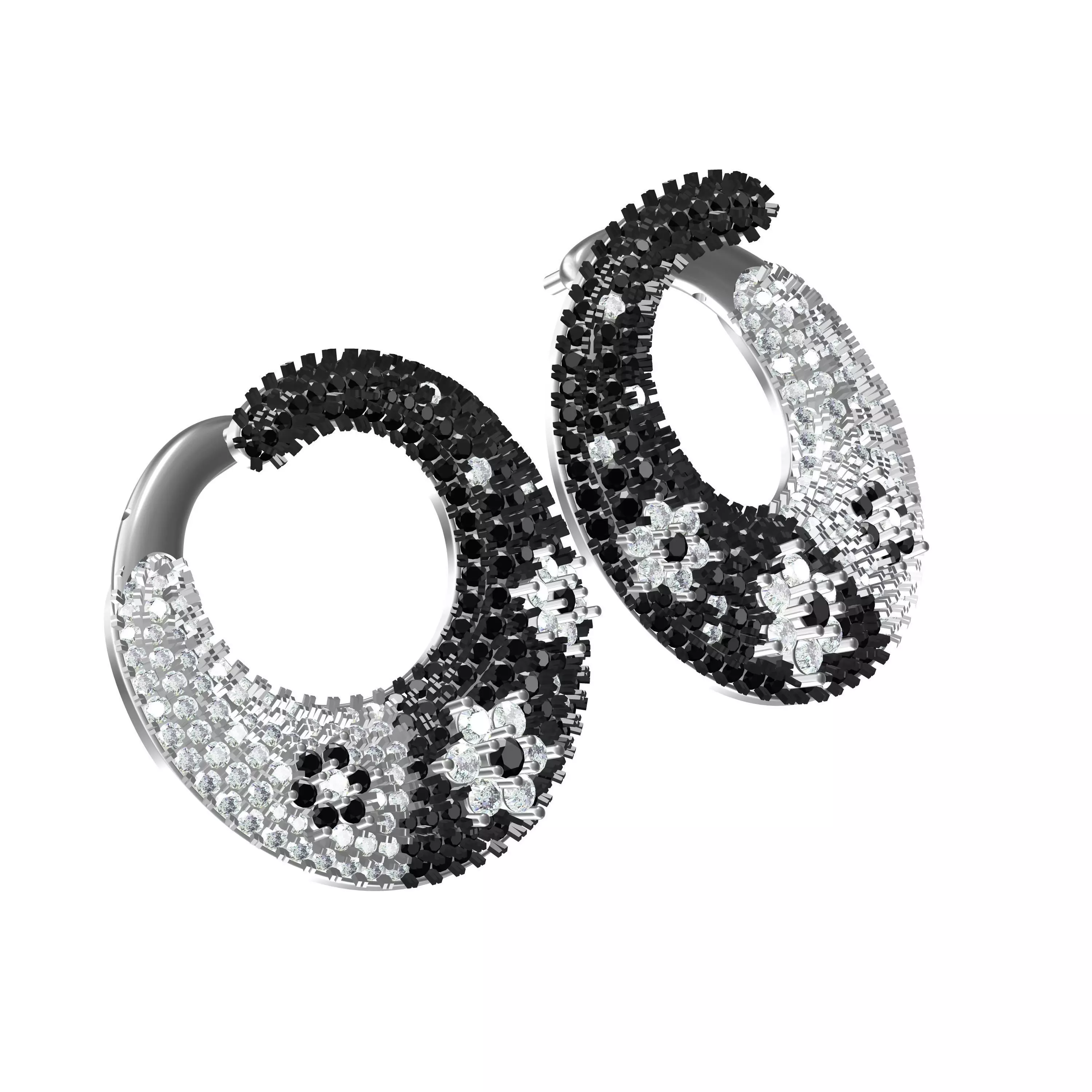 Unique Moon Shape Black and White Diamond Earring 3D print model