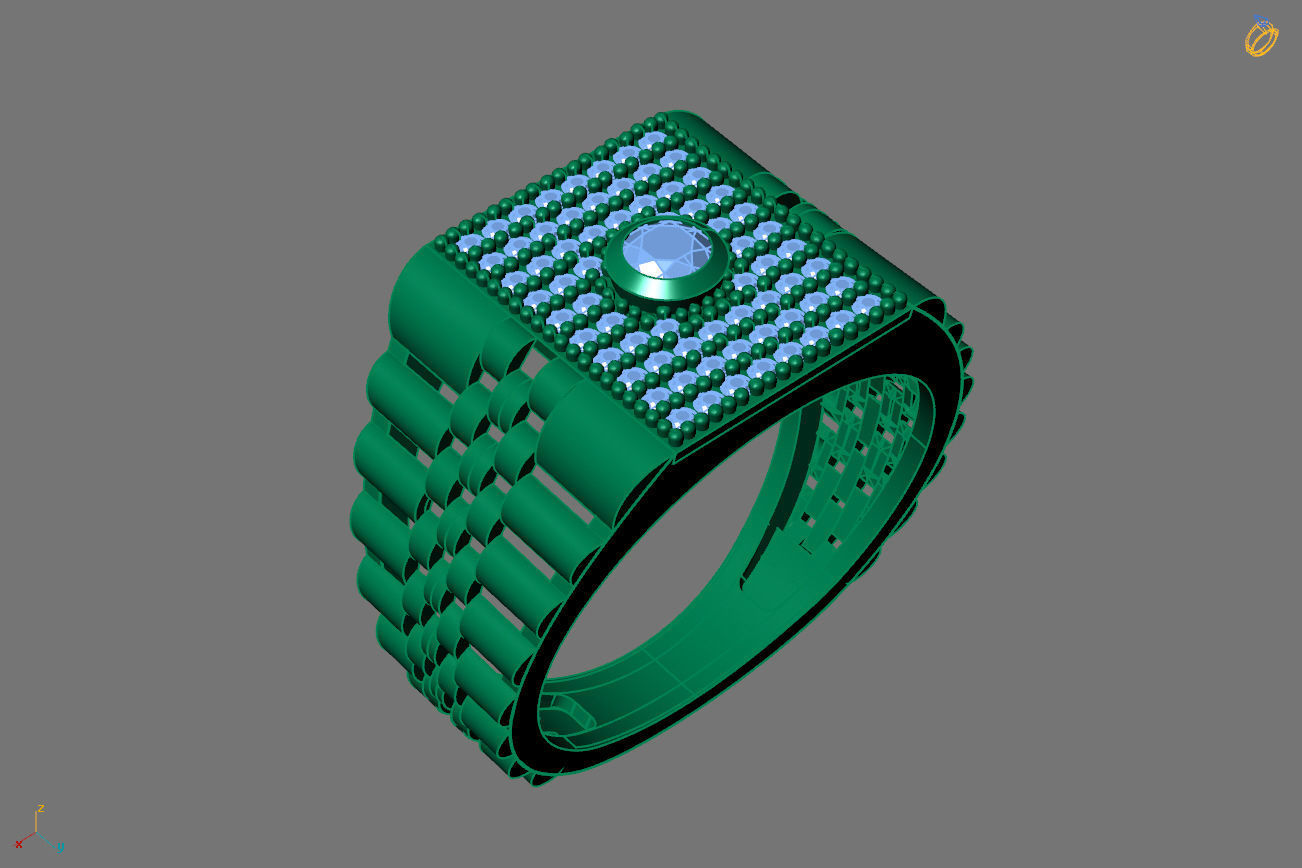Gents Rings Diamond Men Ring STL 3DM 3D ready print model 3D print model_1