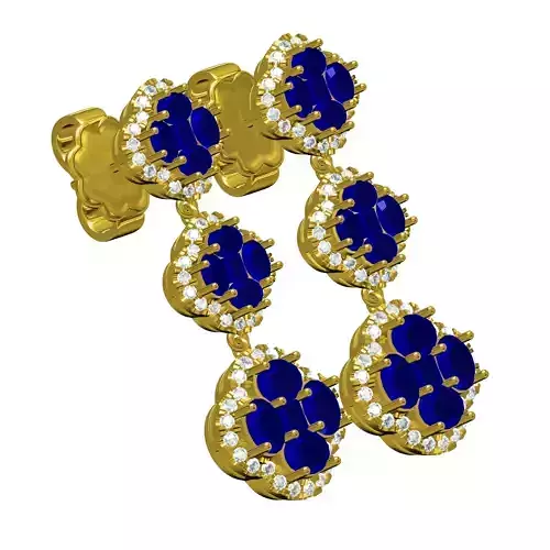 Blue Sapphire Diamond Cluster Earring
