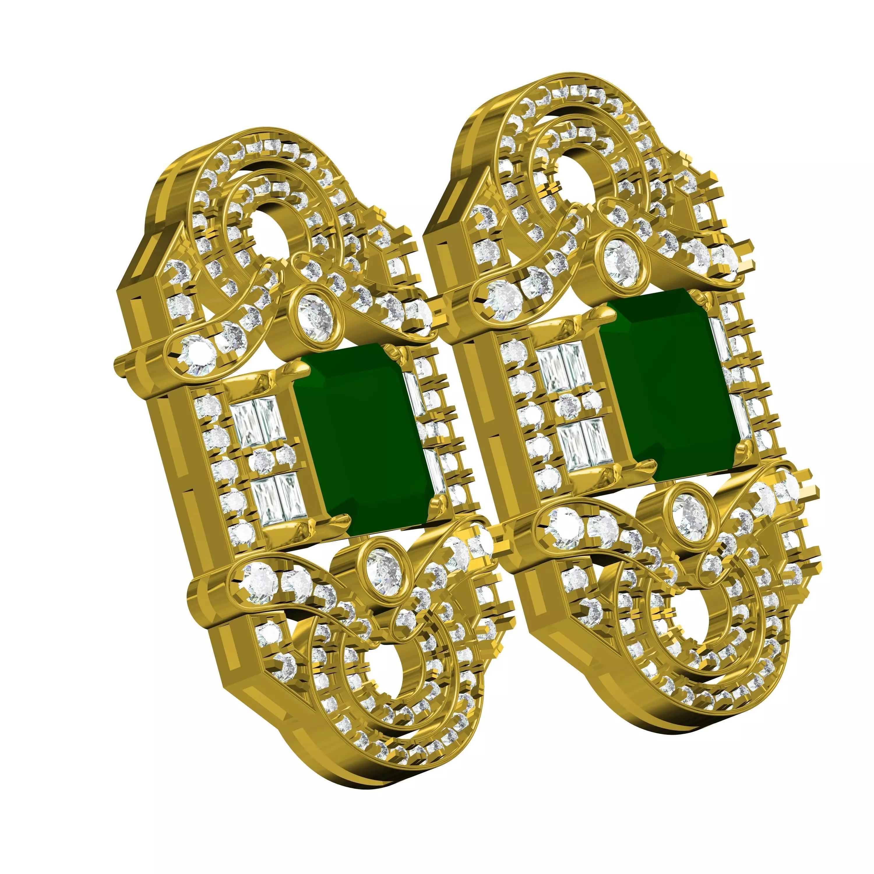 Antique Art Deco Emerald Stone Earring 3D print model