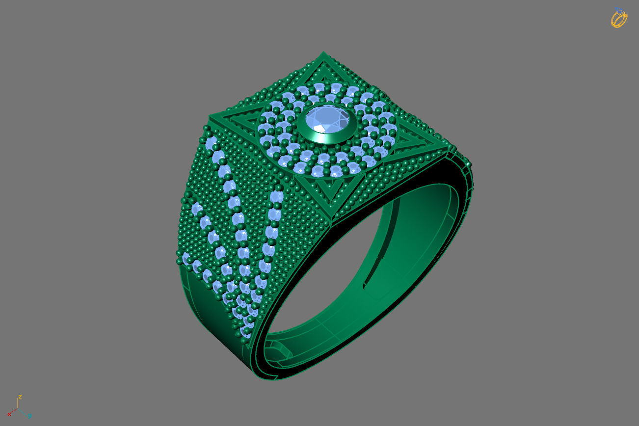Gents Rings Diamond Men Ring STL 3DM 3D ready print model 3D print model_1