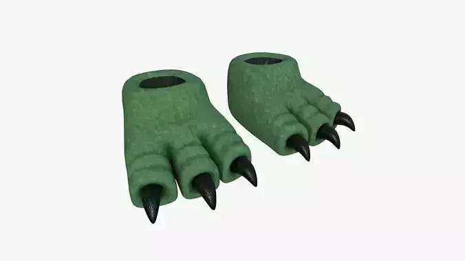 Slippers G01 Green Dino Paw - Costume Character Design Low-poly 3D model
