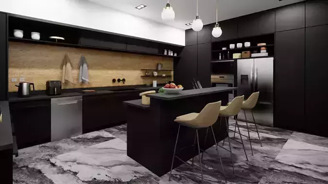 KITCHEN AND LAUNDRY ROOM 3D INTERIOR SCENE
