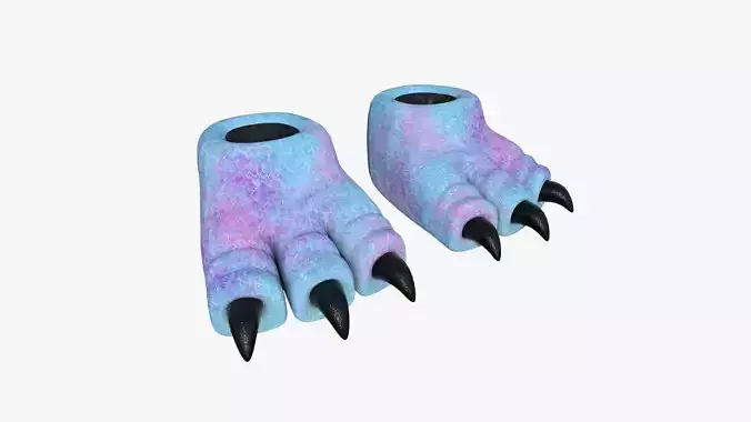 Slippers G06 Blue Pink Dino Paw - Costume Character Design Low-poly 3D model