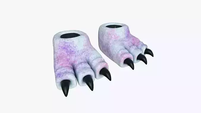 Slippers G07 White Purple Dino Paw - Costume Character Design Low-poly 3D model