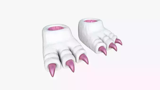 Slippers G09 White Pink Dino Paw - Costume Character Design Low-poly 3D model