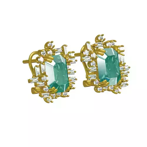 Emerald Cut Diamond Cluster Earring