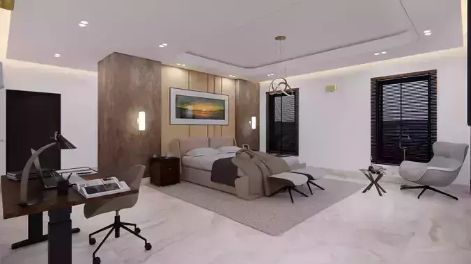 MASTER BEDROOM AND BATHROOM 3D SCENE