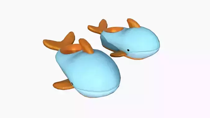 Slippers I08 Blue Orange Whale - Costume Character Design Low-poly 3D model
