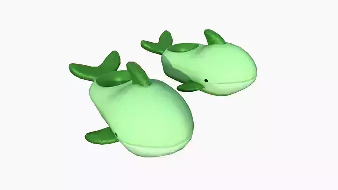 Slippers I09 Green Whale - Costume Character Design Low-poly 3D model