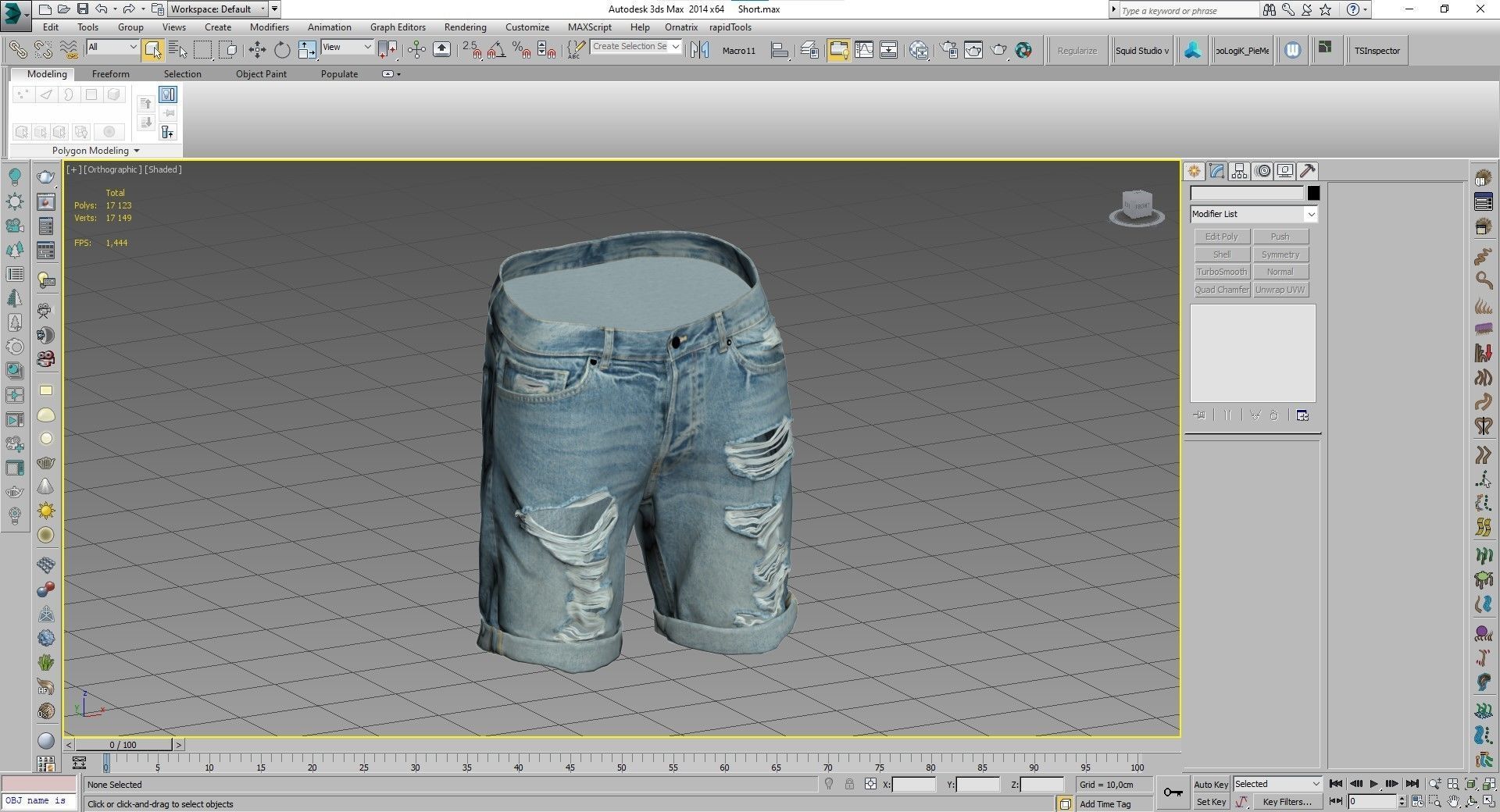 Jean Shorts Low-poly 3D model_3