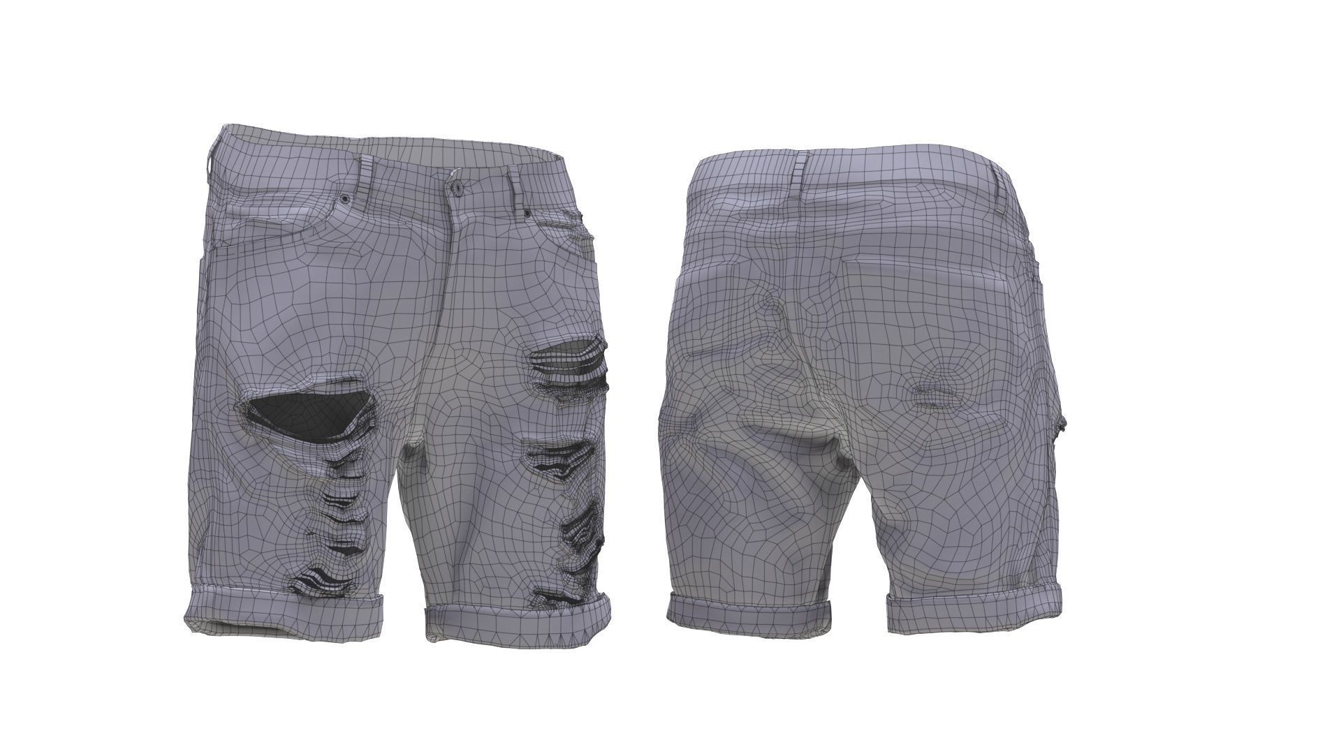 Jean Shorts Low-poly 3D model_5
