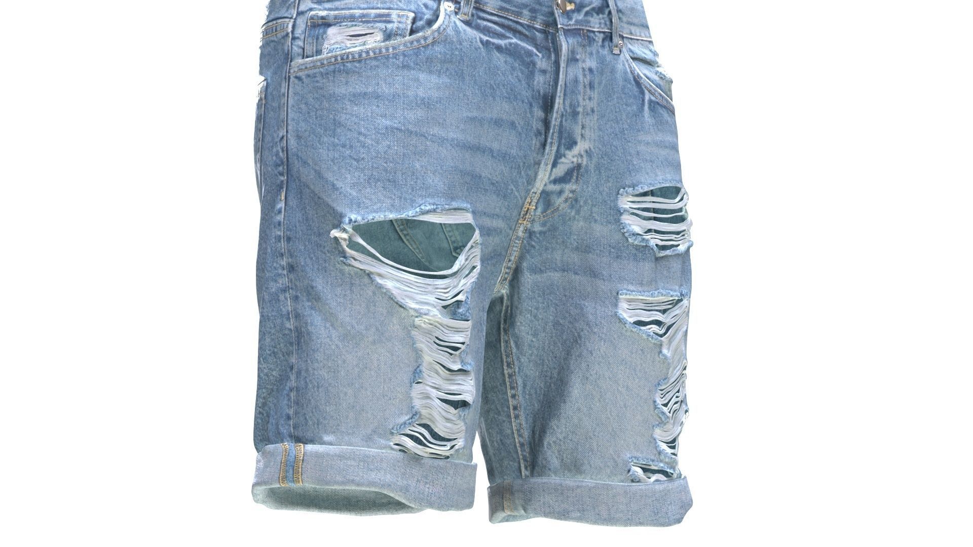 Jean Shorts Low-poly 3D model_2