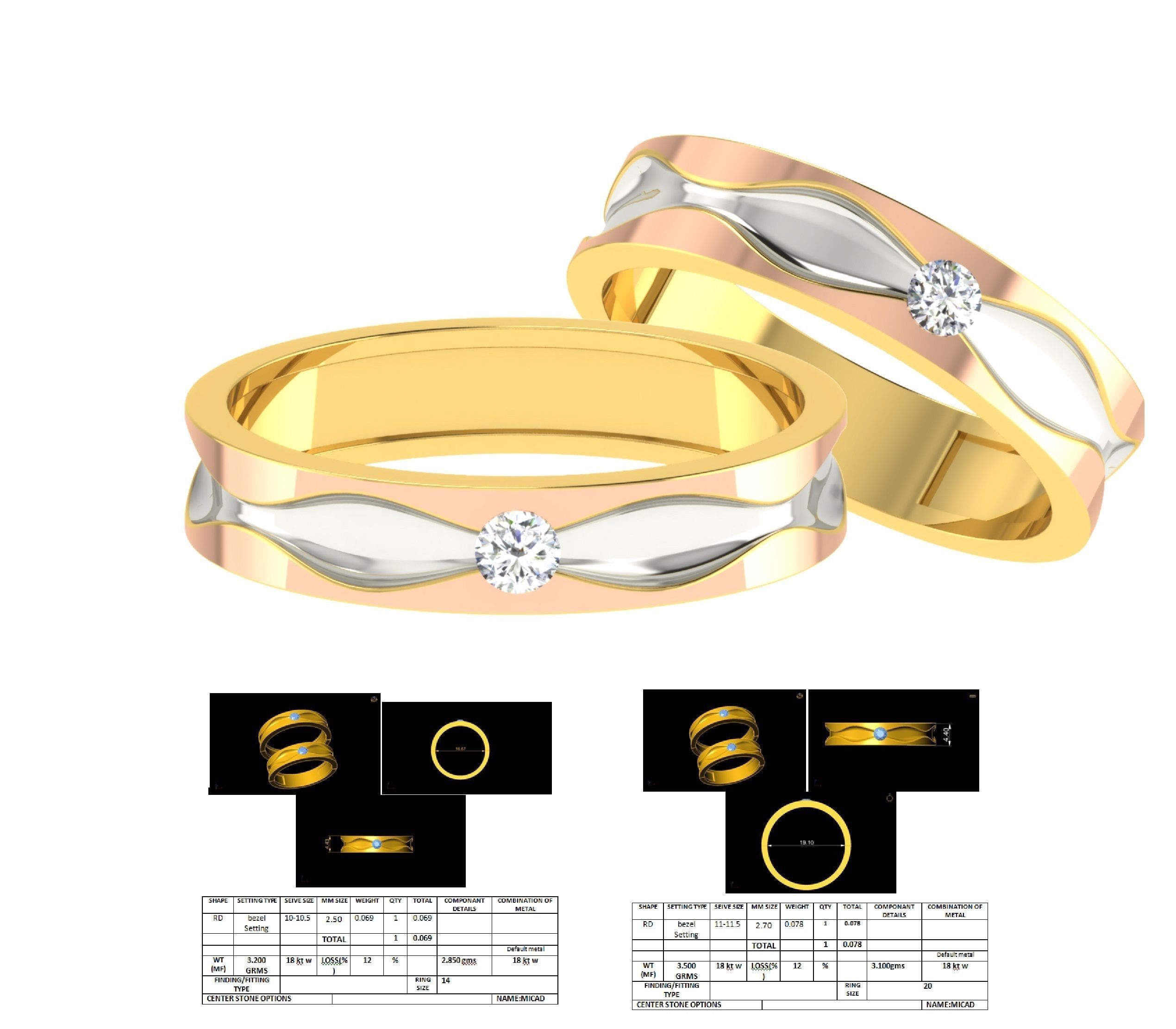 Couple Wedding Band Ring 3dm stl obj mtl gltf glb  3D print model_5