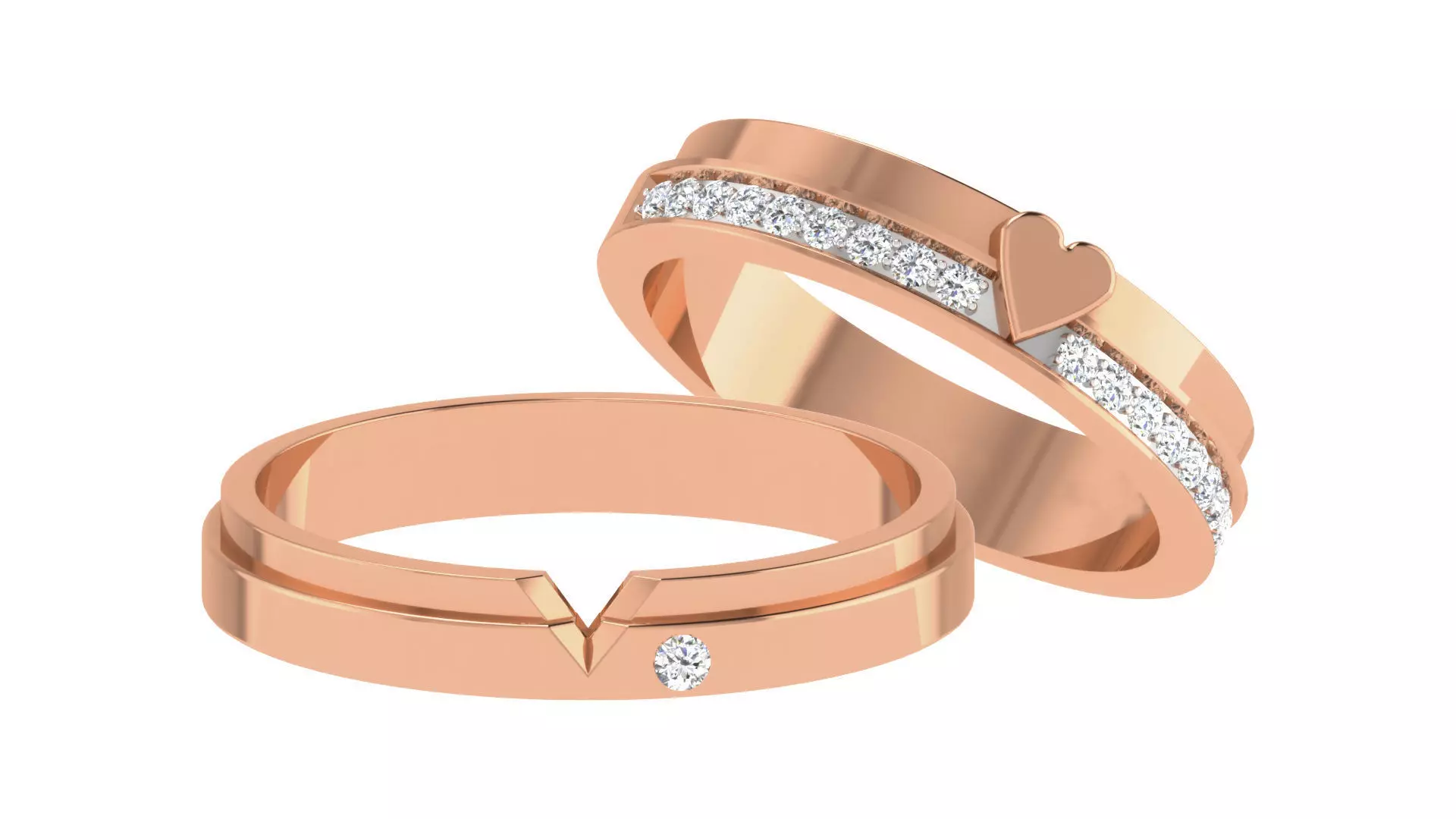 Couple Wedding Band Ring 3dm stl obj mtl gltf glb 3D print model_0