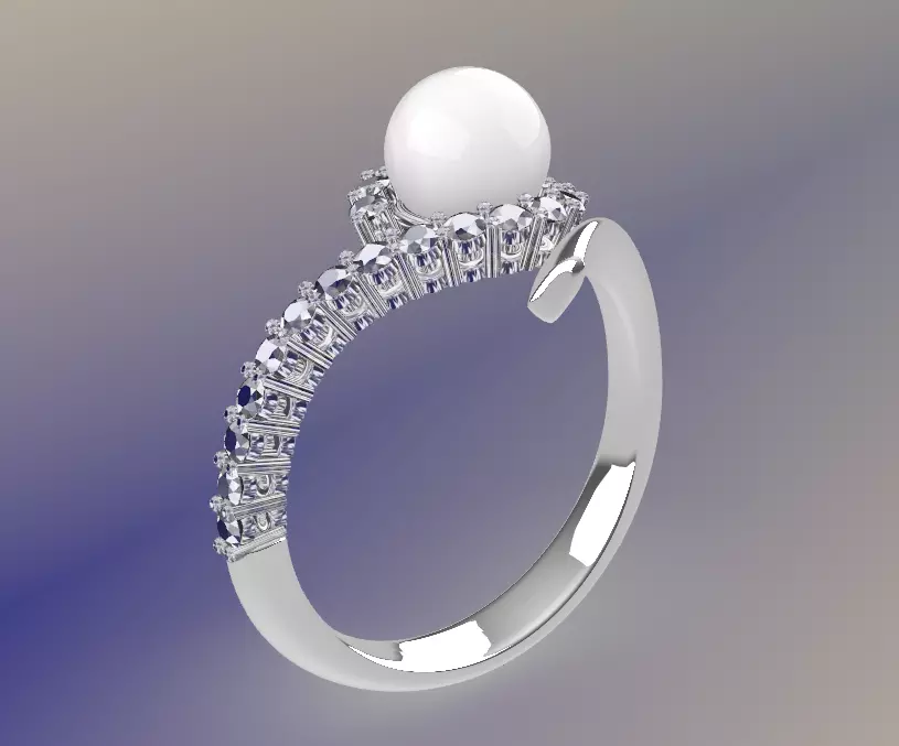 pearl-and-diamonds-woman--ring Free 3D print model