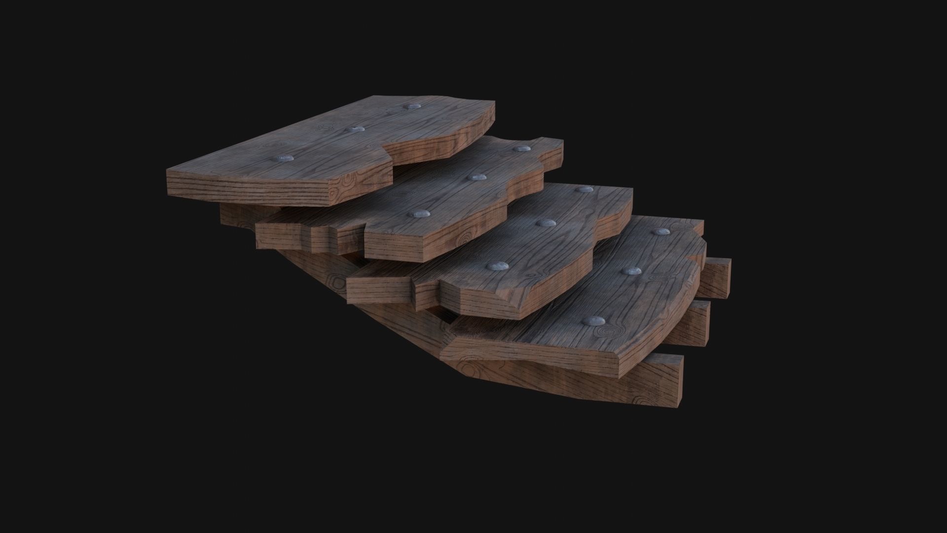 Wooden Stairs Low-poly 3D model_3