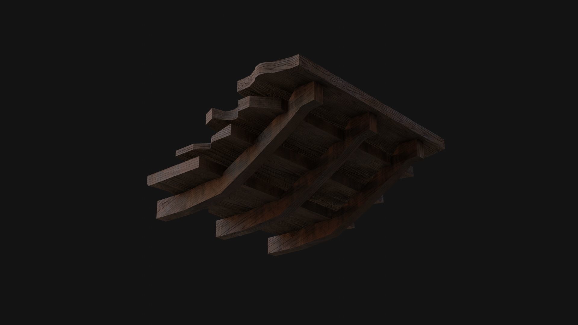 Wooden Stairs Low-poly 3D model_5