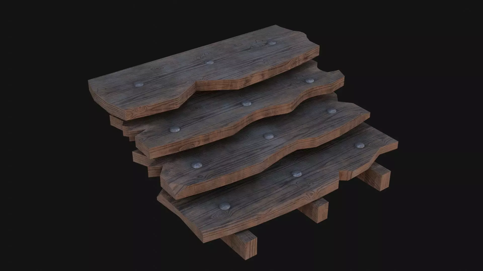 Wooden Stairs Low-poly 3D model_0