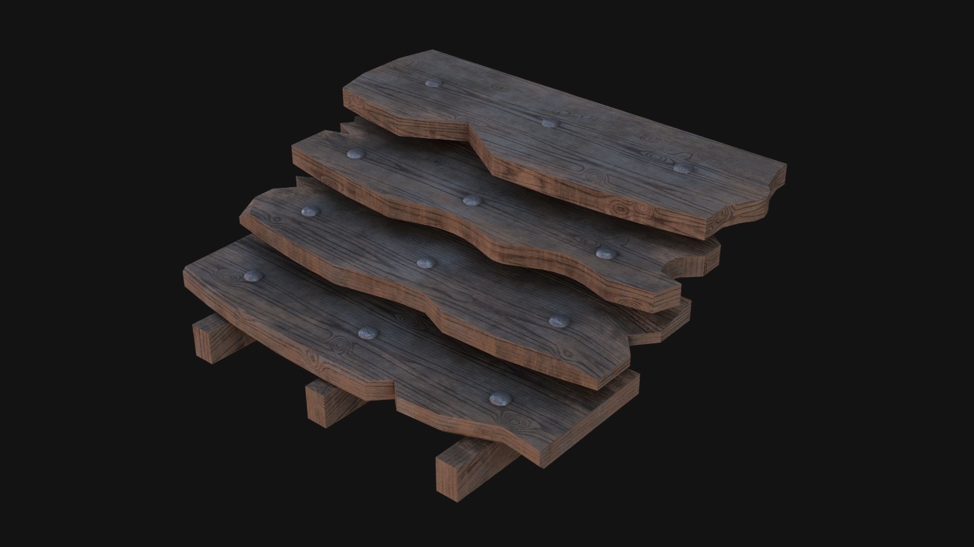 Wooden Stairs Low-poly 3D model_1