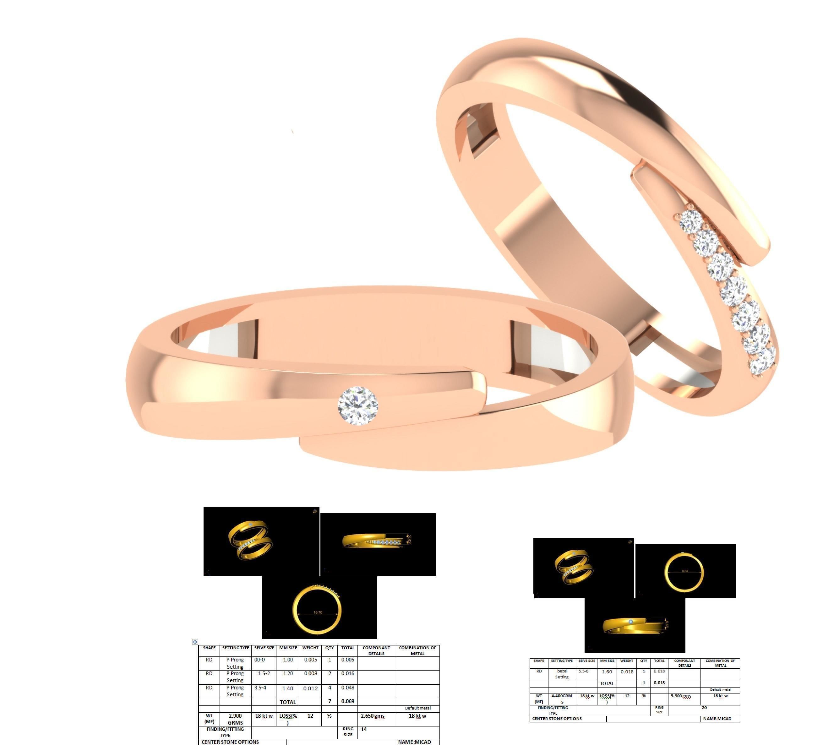 Couple Wedding Band Ring 3dm stl obj mtl gltf glb 3D print model_4