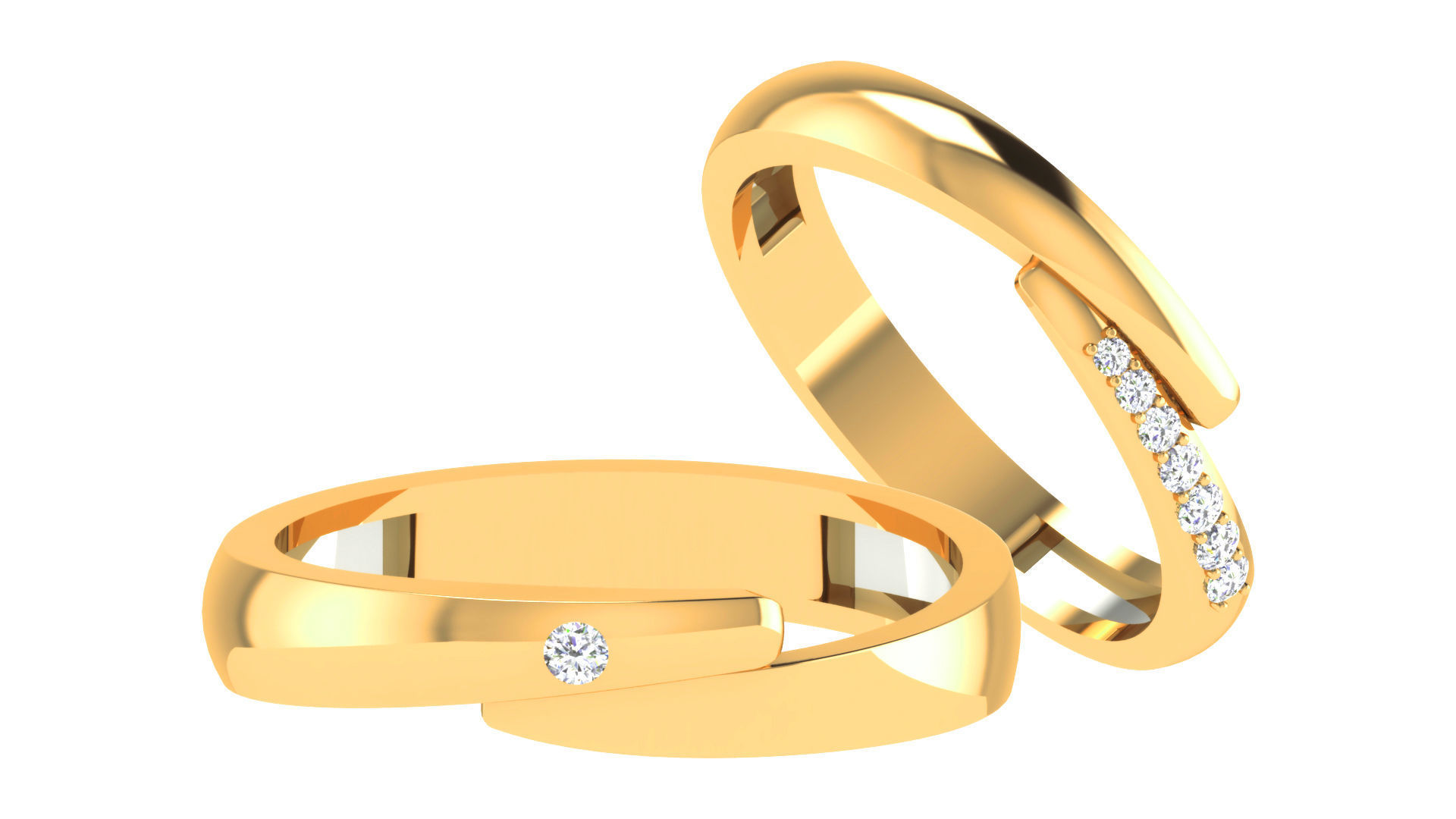 Couple Wedding Band Ring 3dm stl obj mtl gltf glb 3D print model_2