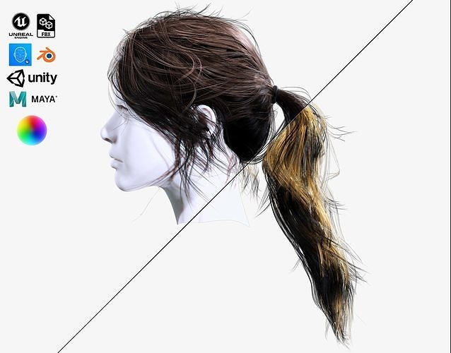 Ponytail Model Hair Cards Low-poly 3D model