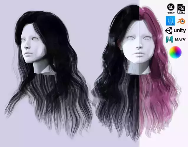 Female Wavy Hair Long Low Ply Low-poly 3D model