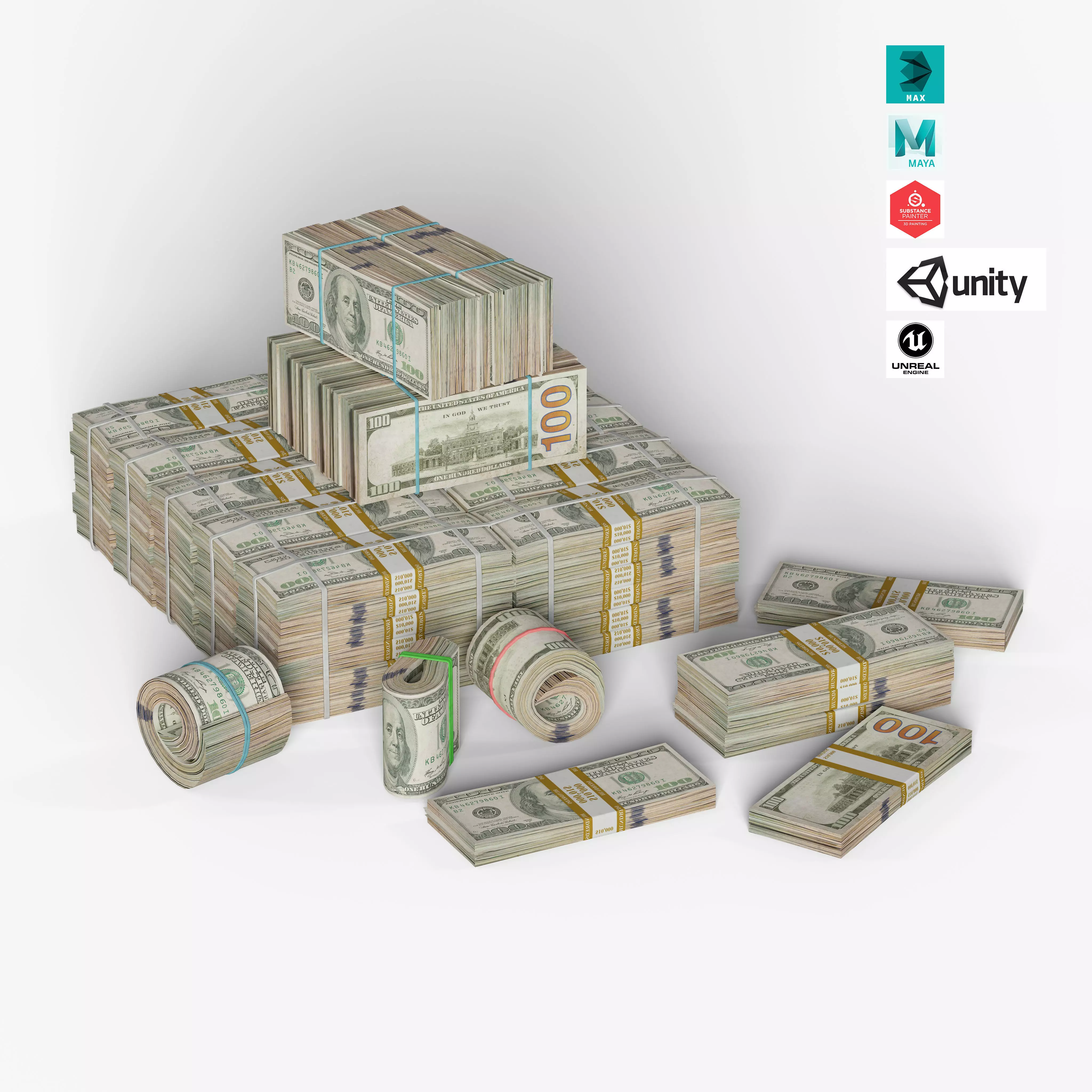 Money Stack Low-poly 3D model_0