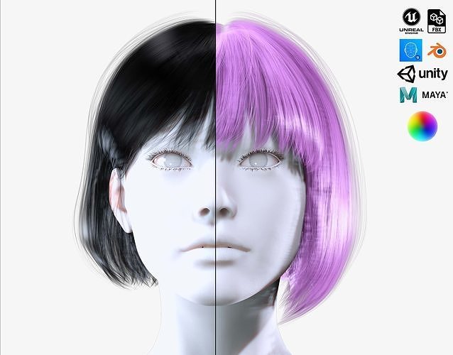 Female Messy Bob Hairstyle Low-poly 3D model