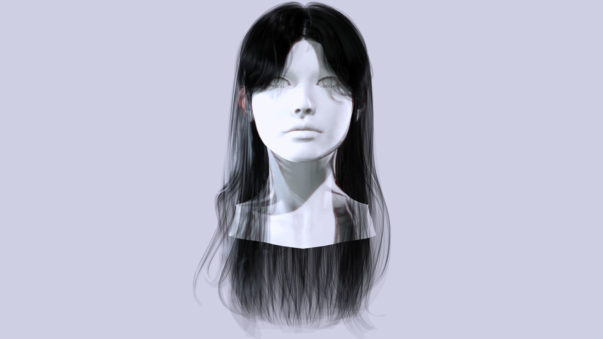 Female Hair - Classic Long Hair Cards Low-poly 3D model_1