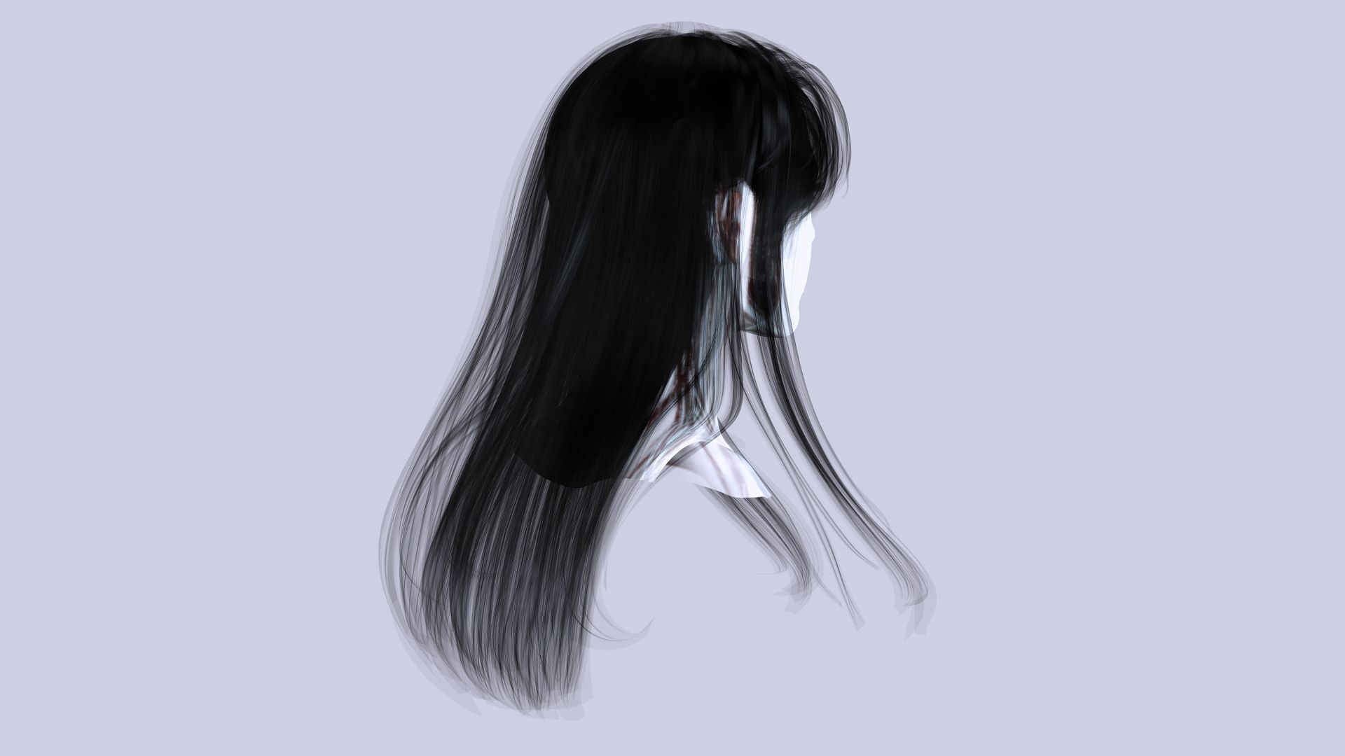 Female Hair - Classic Long Hair Cards Low-poly 3D model_6