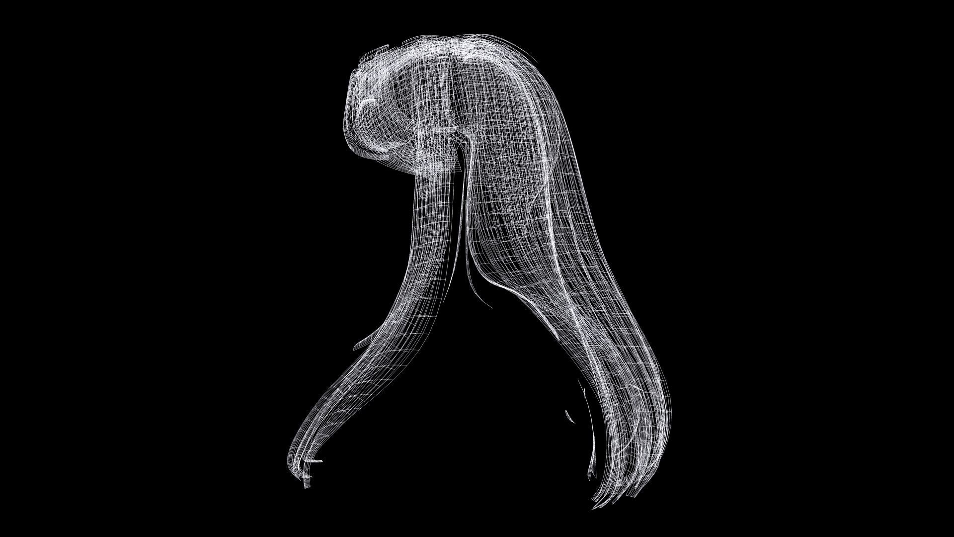 Female Hair - Classic Long Hair Cards Low-poly 3D model_8