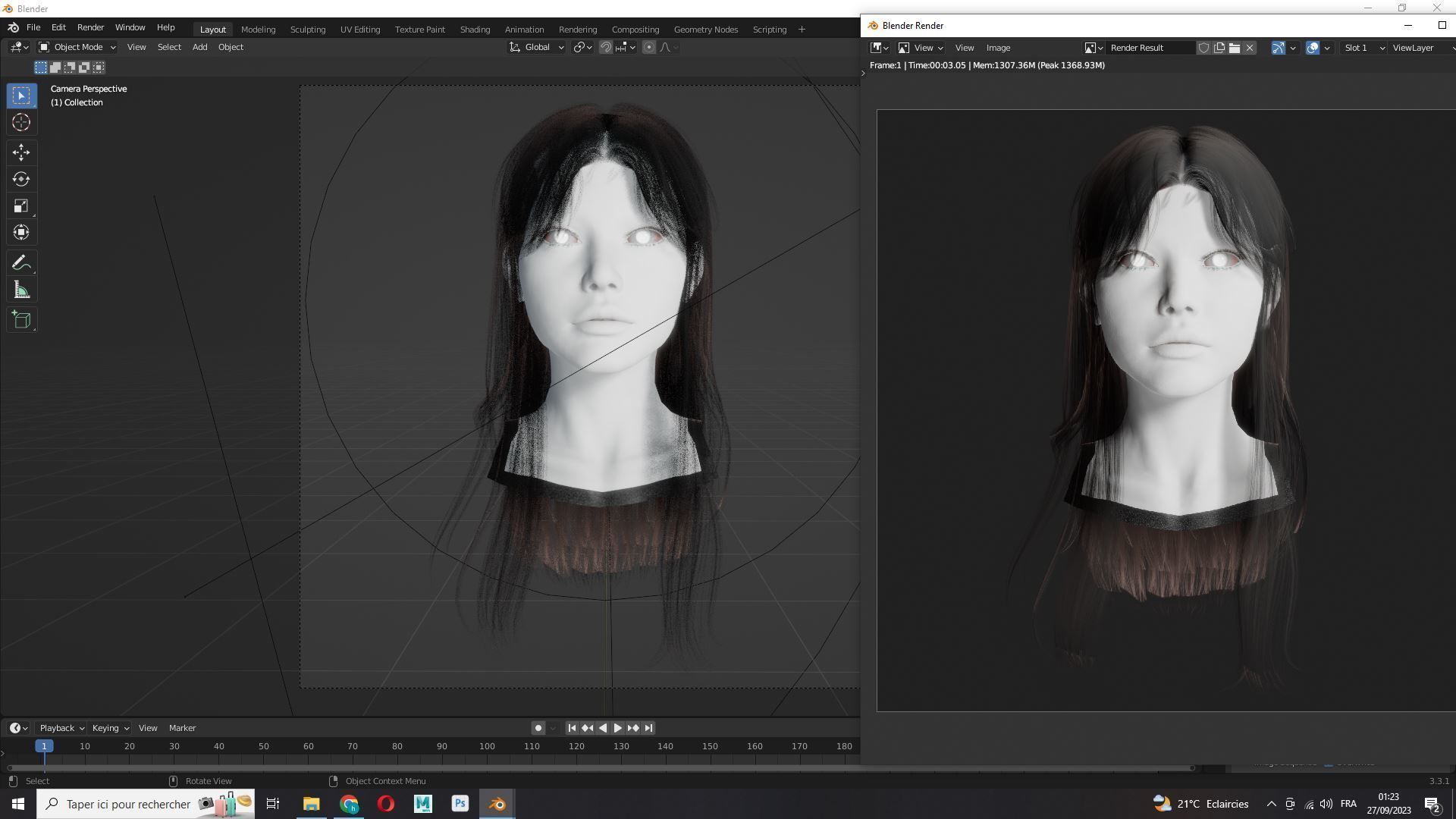 Female Hair - Classic Long Hair Cards Low-poly 3D model_13