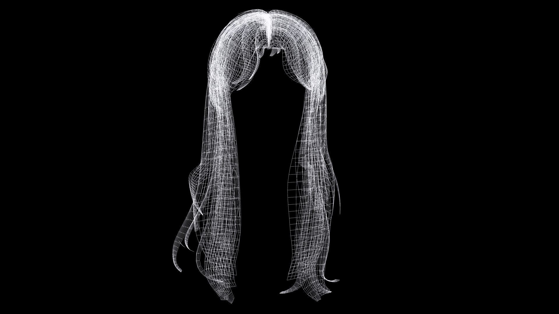 Female Hair - Classic Long Hair Cards Low-poly 3D model_7