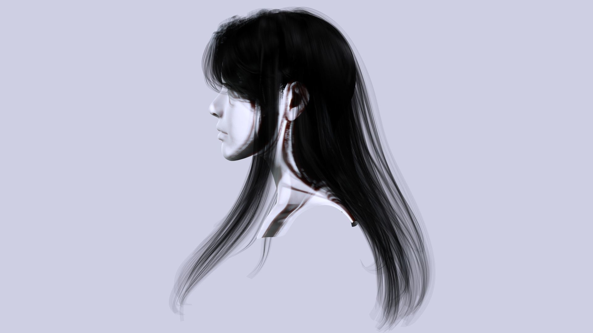 Female Hair - Classic Long Hair Cards Low-poly 3D model_3