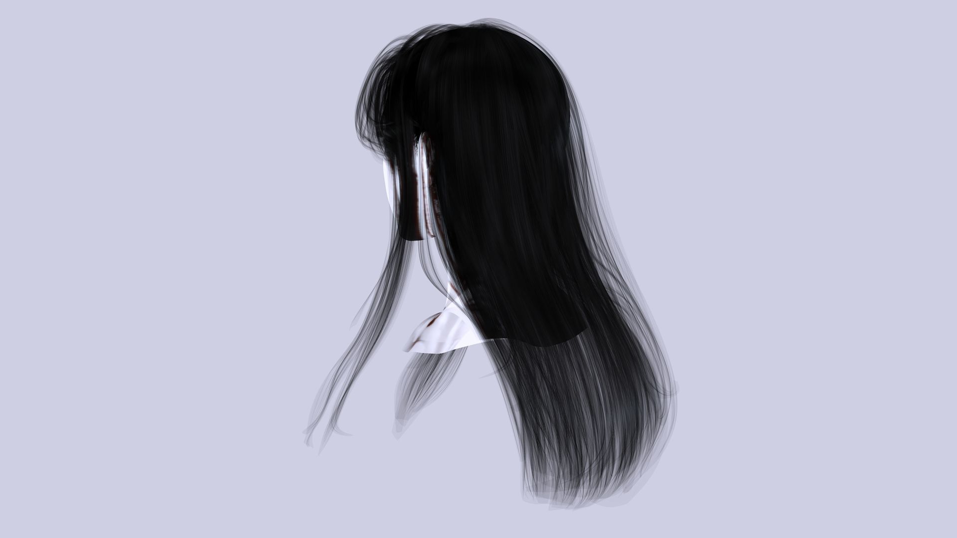 Female Hair - Classic Long Hair Cards Low-poly 3D model_4