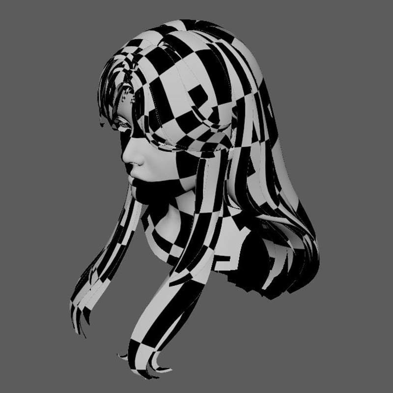 Female Hair - Classic Long Hair Cards Low-poly 3D model_18