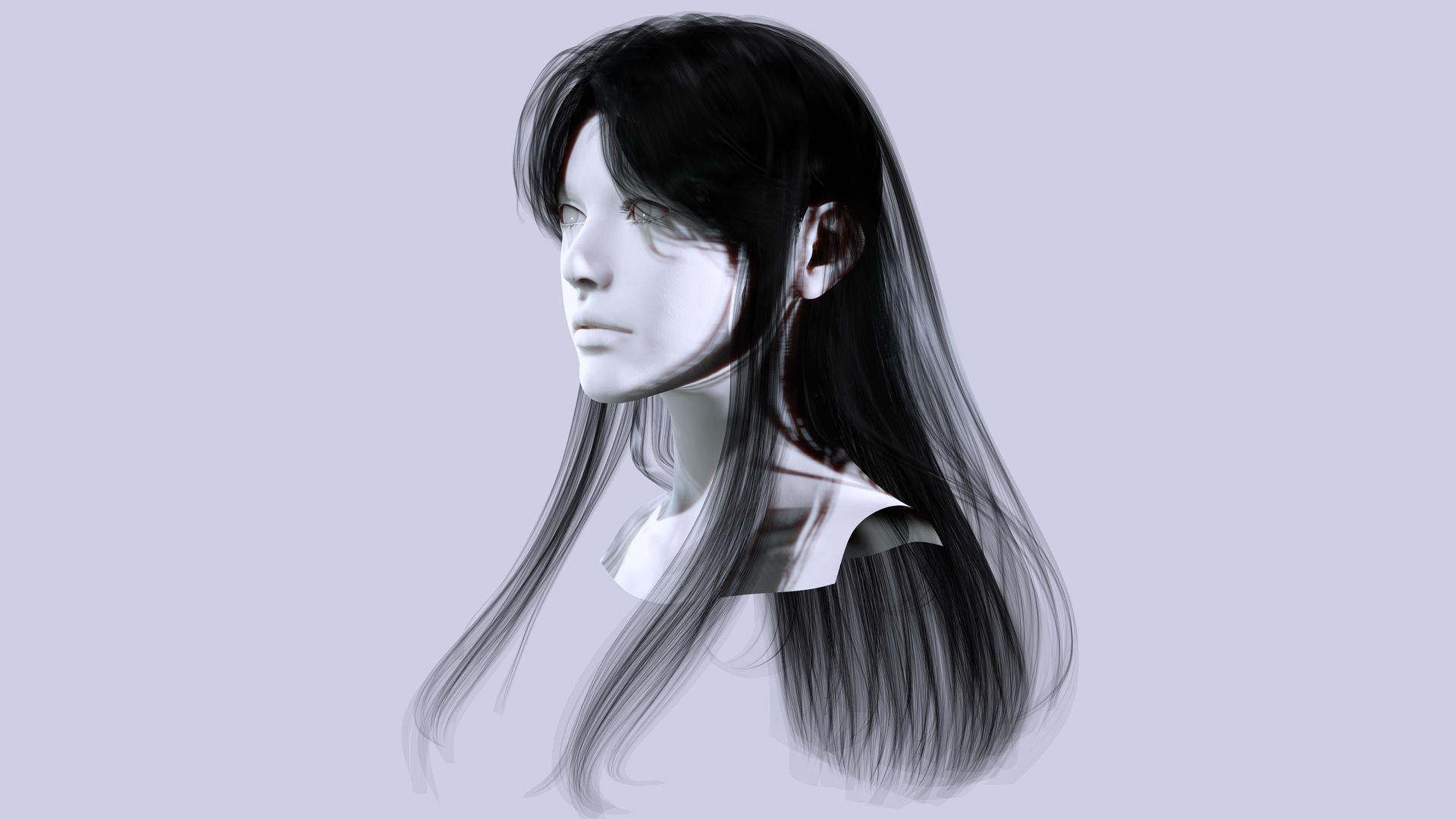 Female Hair - Classic Long Hair Cards Low-poly 3D model_2